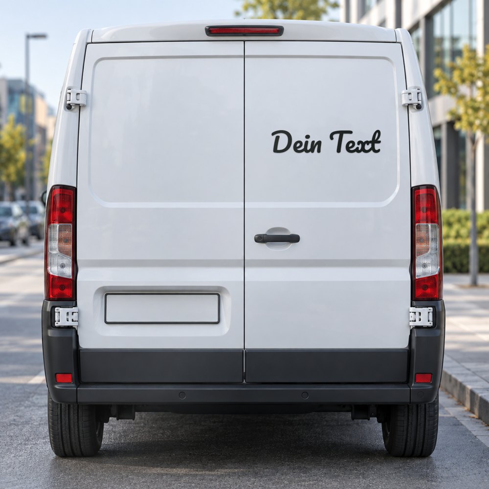 Auto-Sticker mit eigenem Schriftzug am Fahrzeugheck, Visualisierung