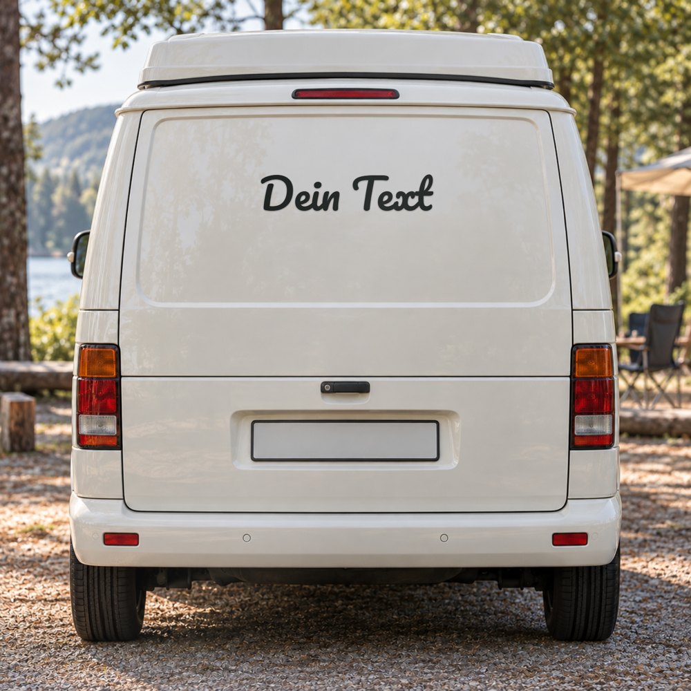 Auto-Sticker mit eigenem Schriftzug am Fahrzeugheck, Visualisierung
